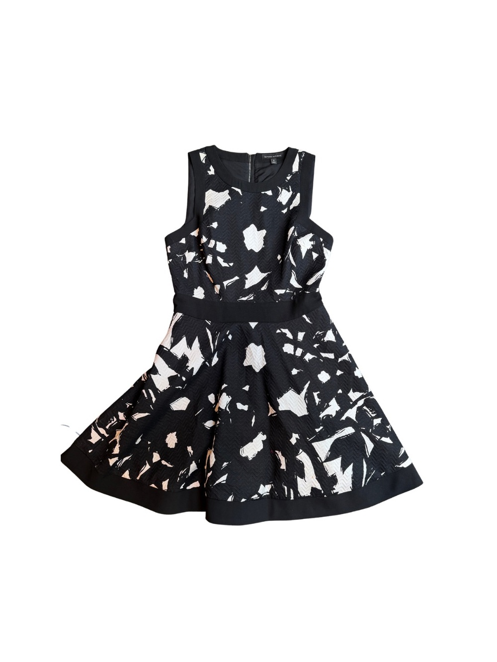 Banana Republic Black and White Abstract Fit-and-Flare Midi Dress